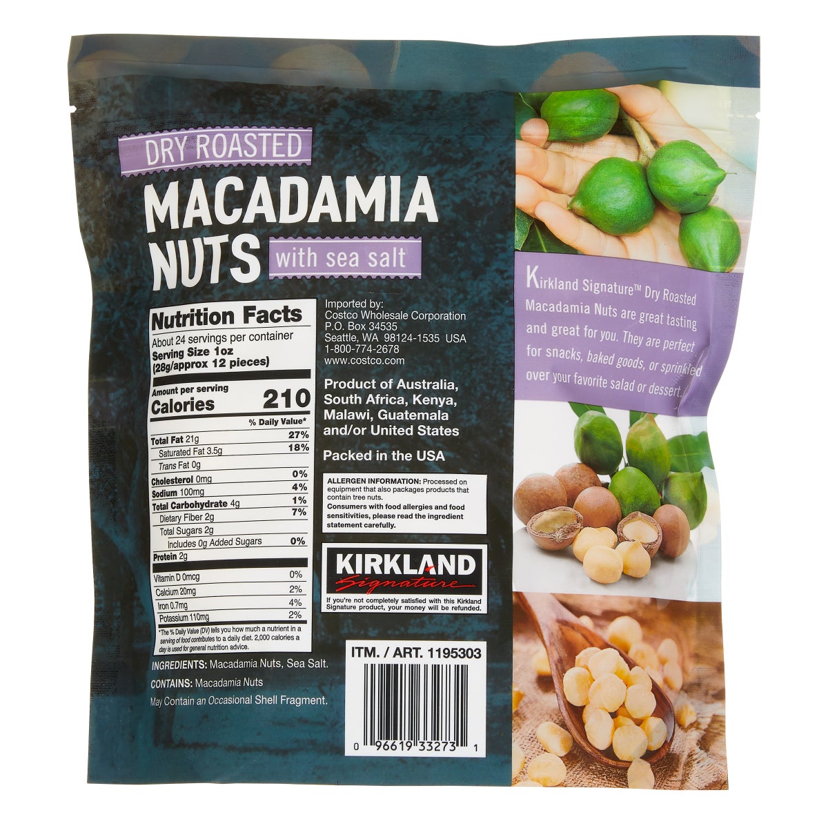 Sea salt macadamia nuts packaged for snacking