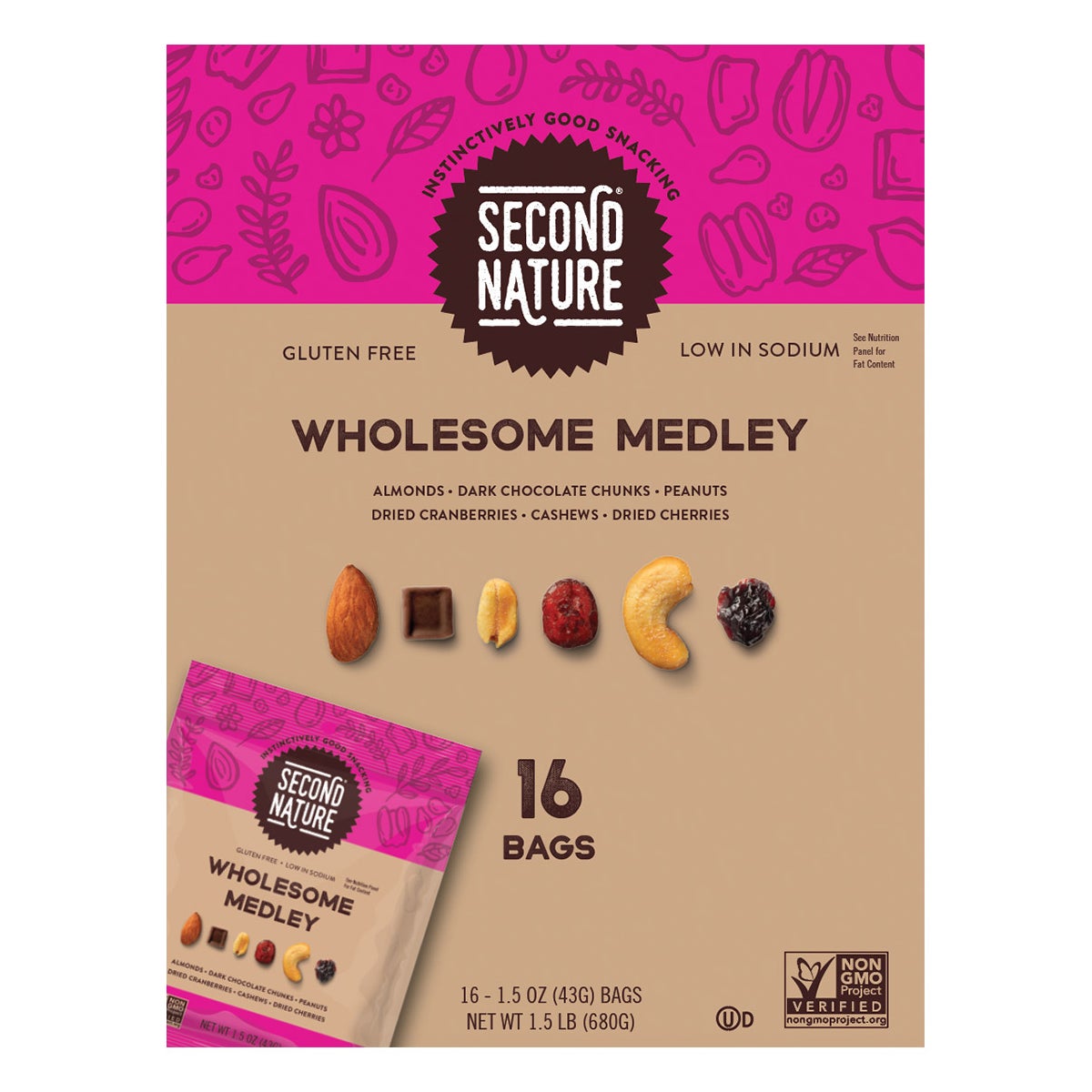 Individual 1.5 oz Second Nature trail mix snack packs