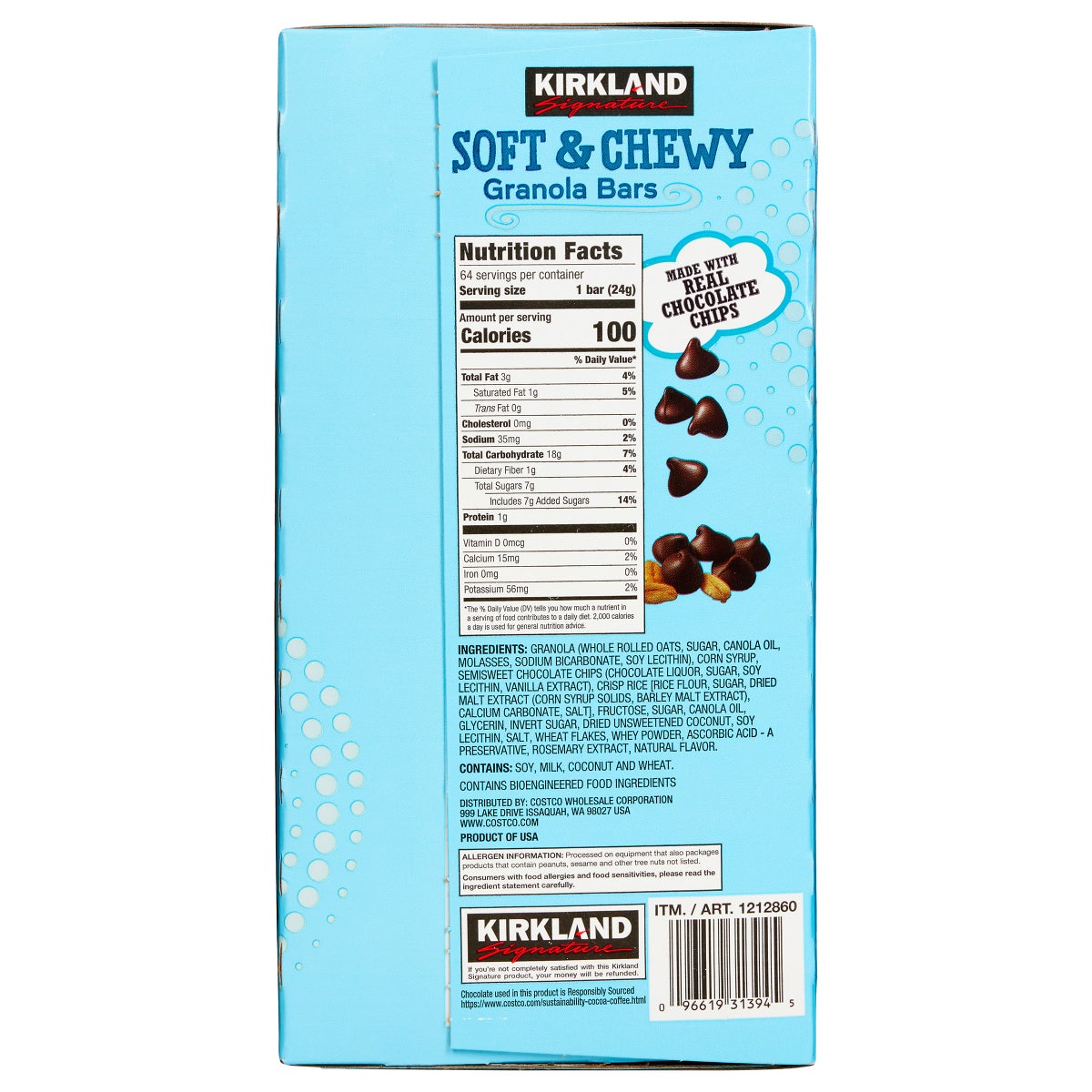 Kirkland Signature granola bars 64 count package