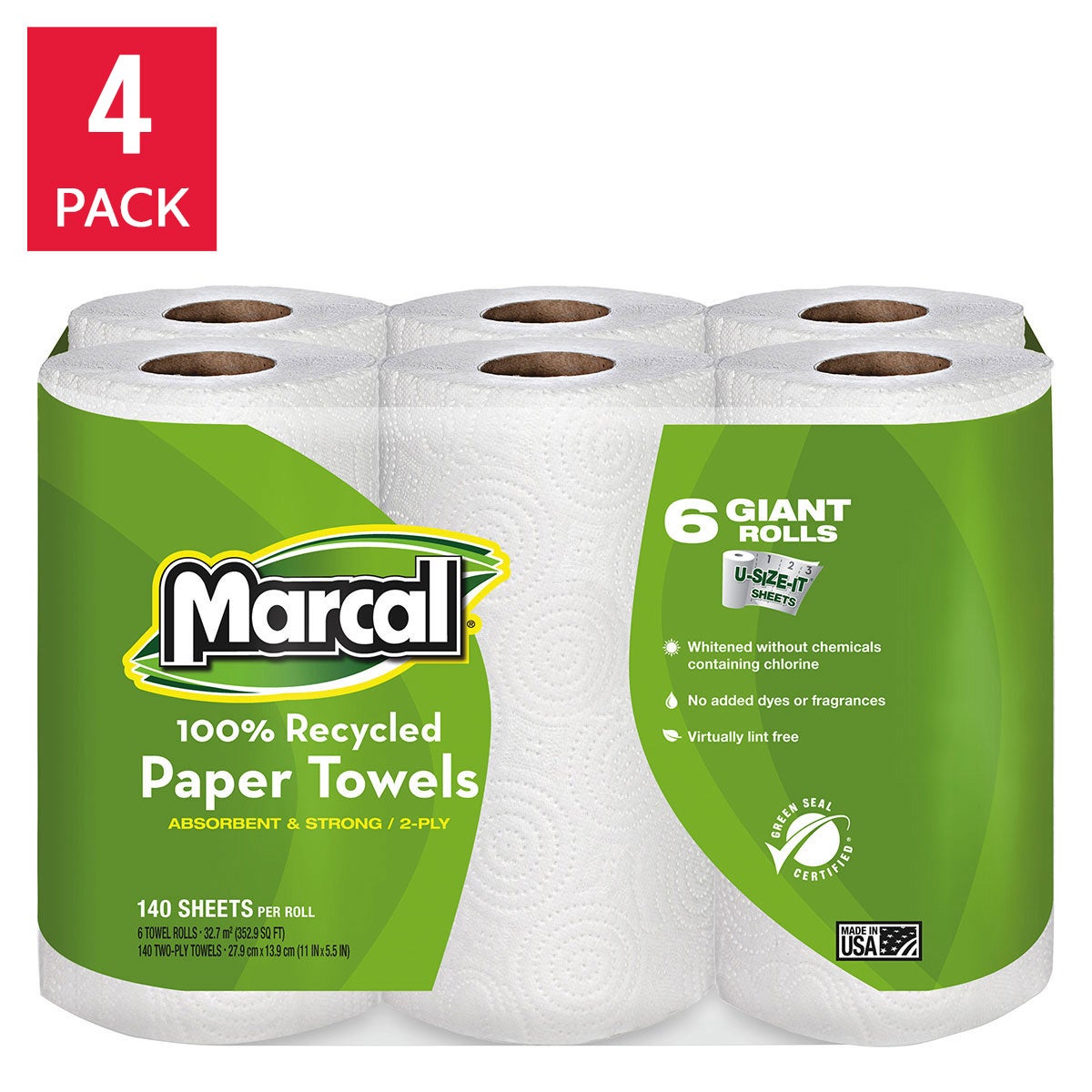 Marcal 100% recycled 2-ply paper towels 24 rolls