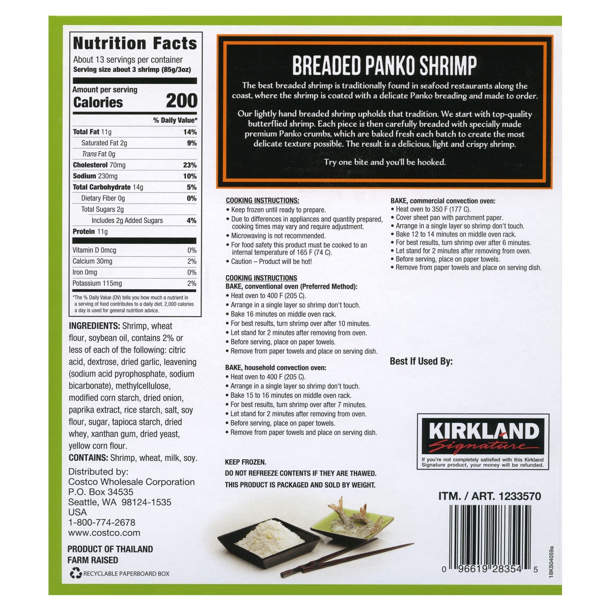 Frozen bakeable panko shrimp by Kirkland Signature