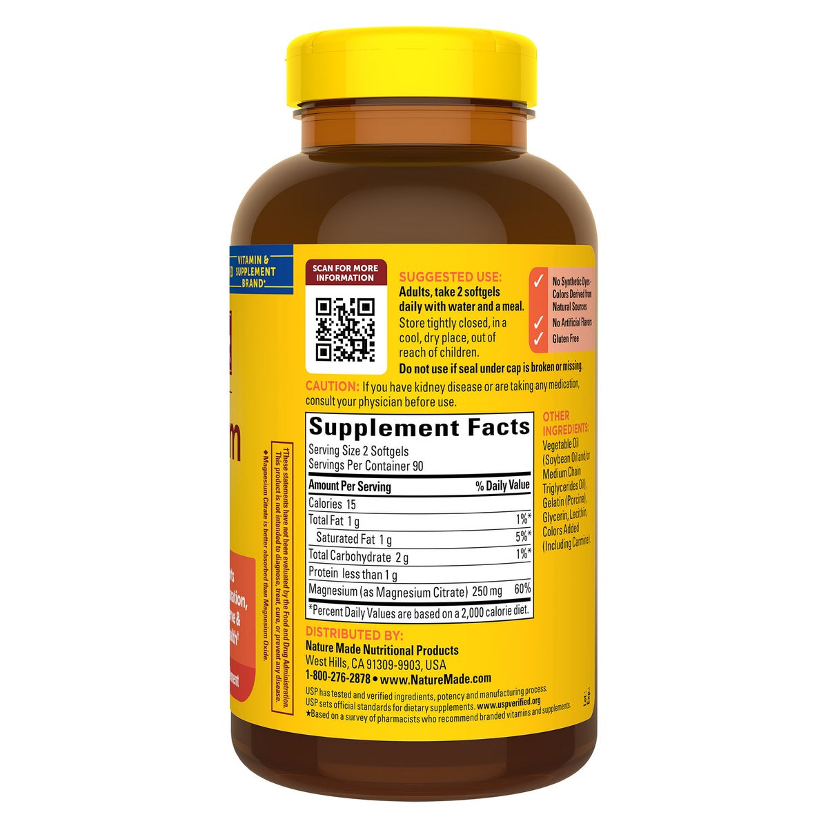 Front label of Nature Made magnesium citrate softgels