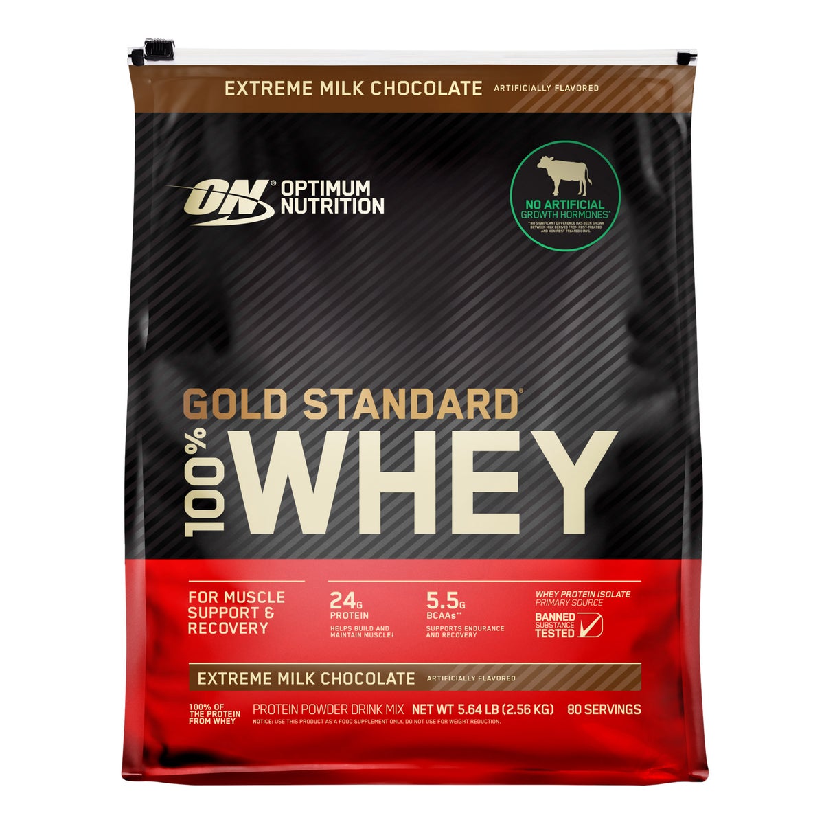 Optimum Nutrition chocolate whey protein powder 5.64 lb tub