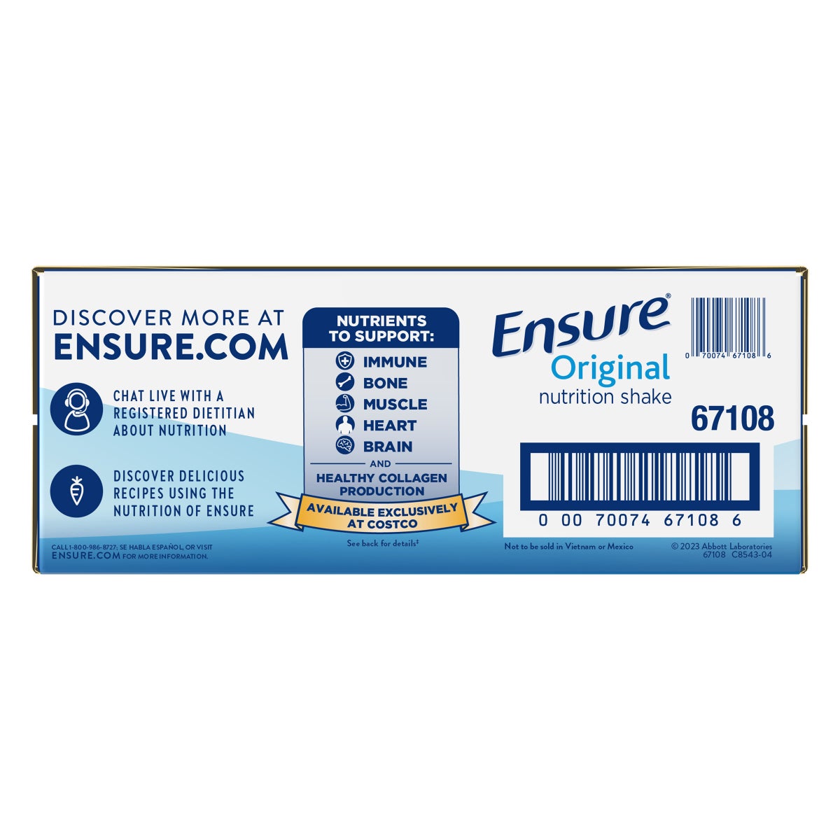 Ensure Original shake nutrition facts and packaging