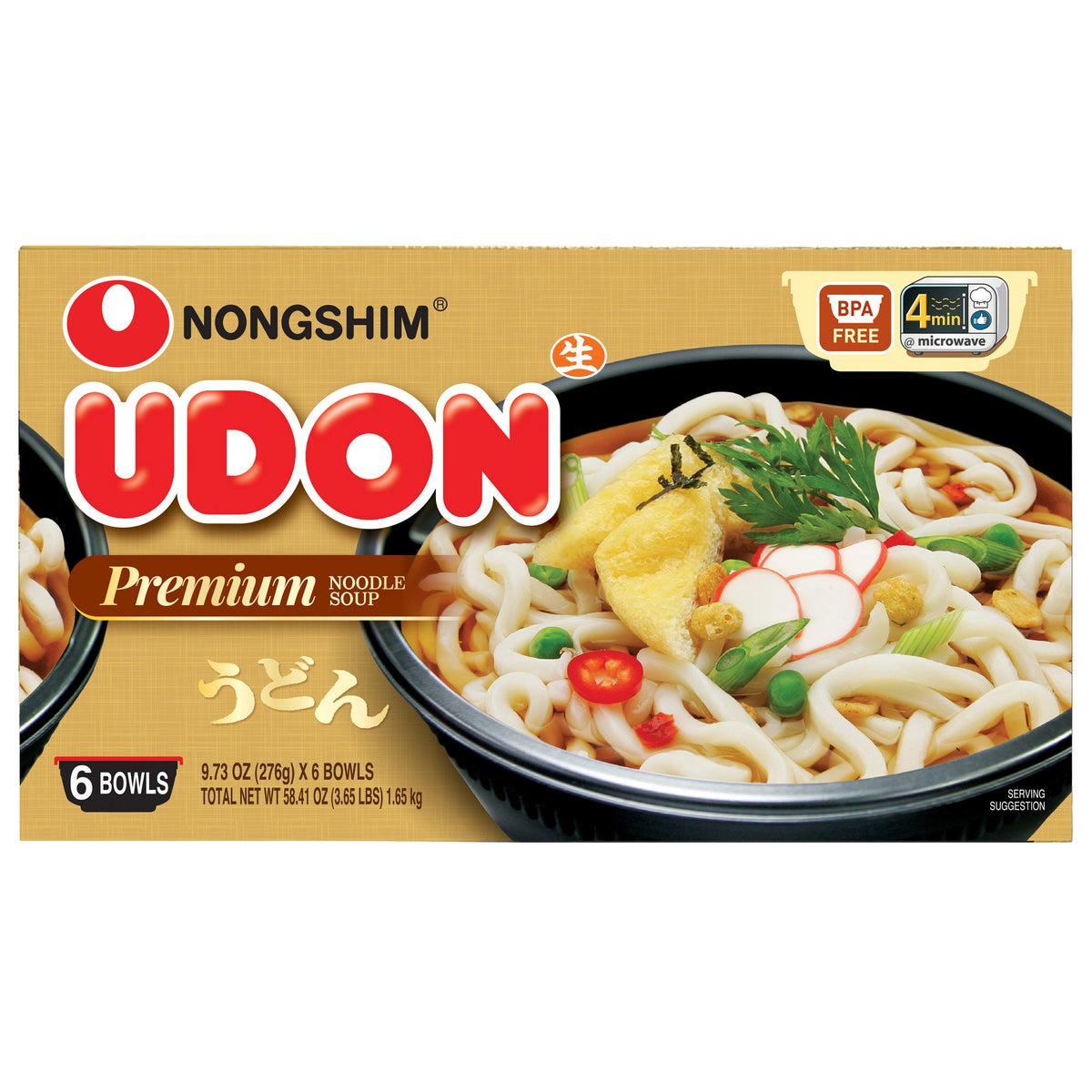 Nongshim udon noodle soup bowl 6-count pack