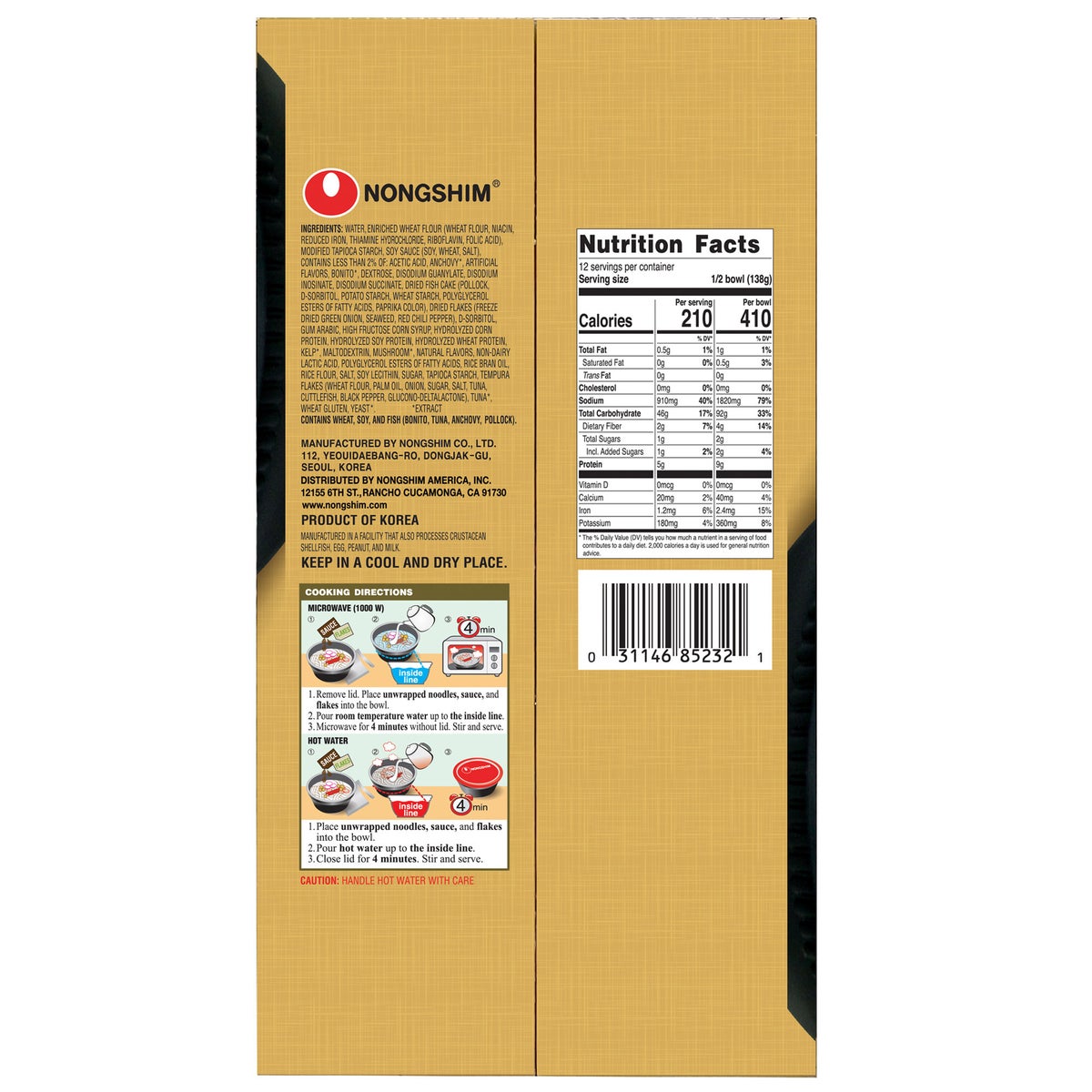 Nongshim pre-cooked udon noodle soup bowl