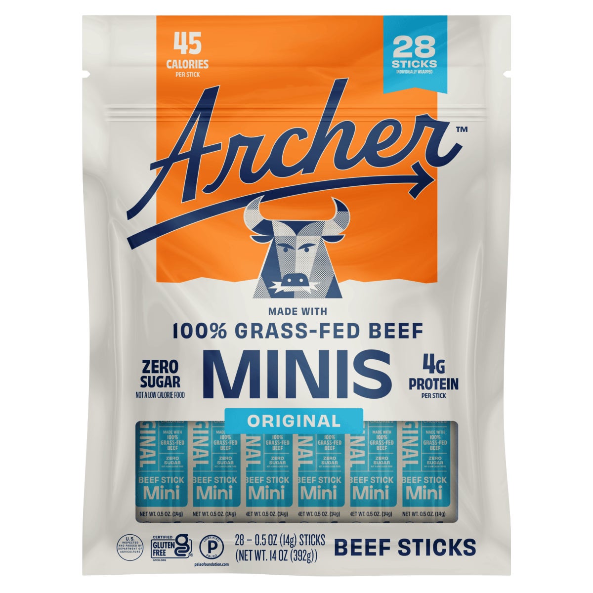 Country Archer grass-fed beef stick minis original 28-count