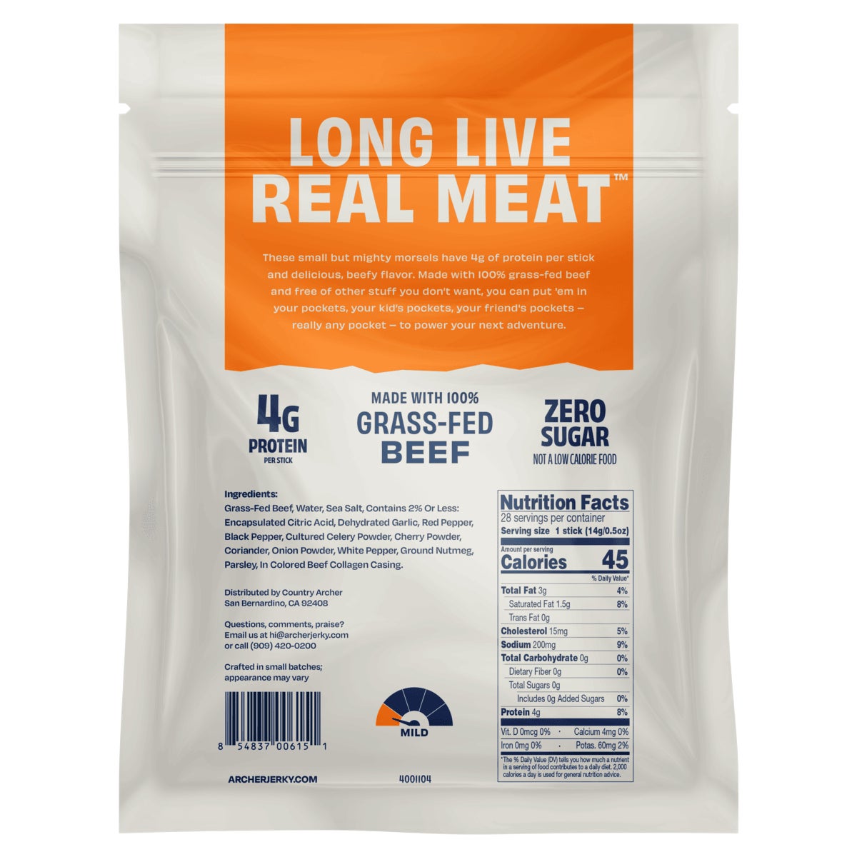 Original grass-fed beef stick minis snack pack by Country Archer