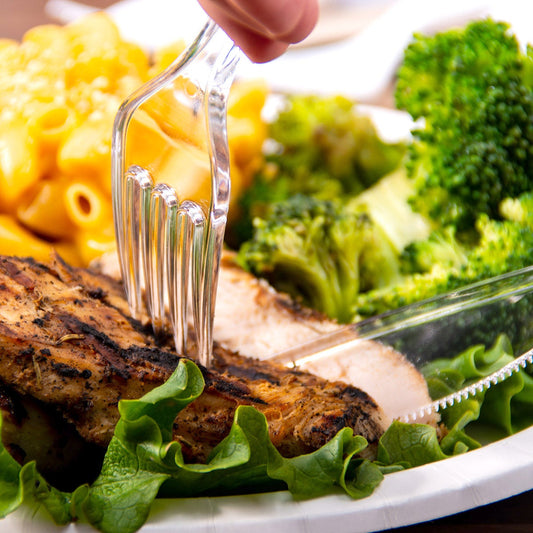 Individually wrapped clear disposable forks spoons and knives