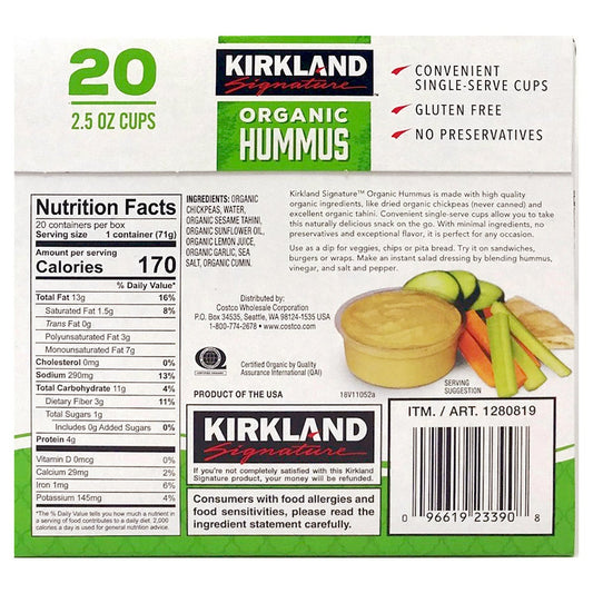 Single serve organic hummus cups 2.5 oz pack