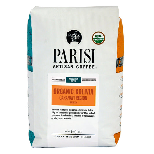 Medium roast organic Bolivian coffee beans by Parisi Artisan Coffee