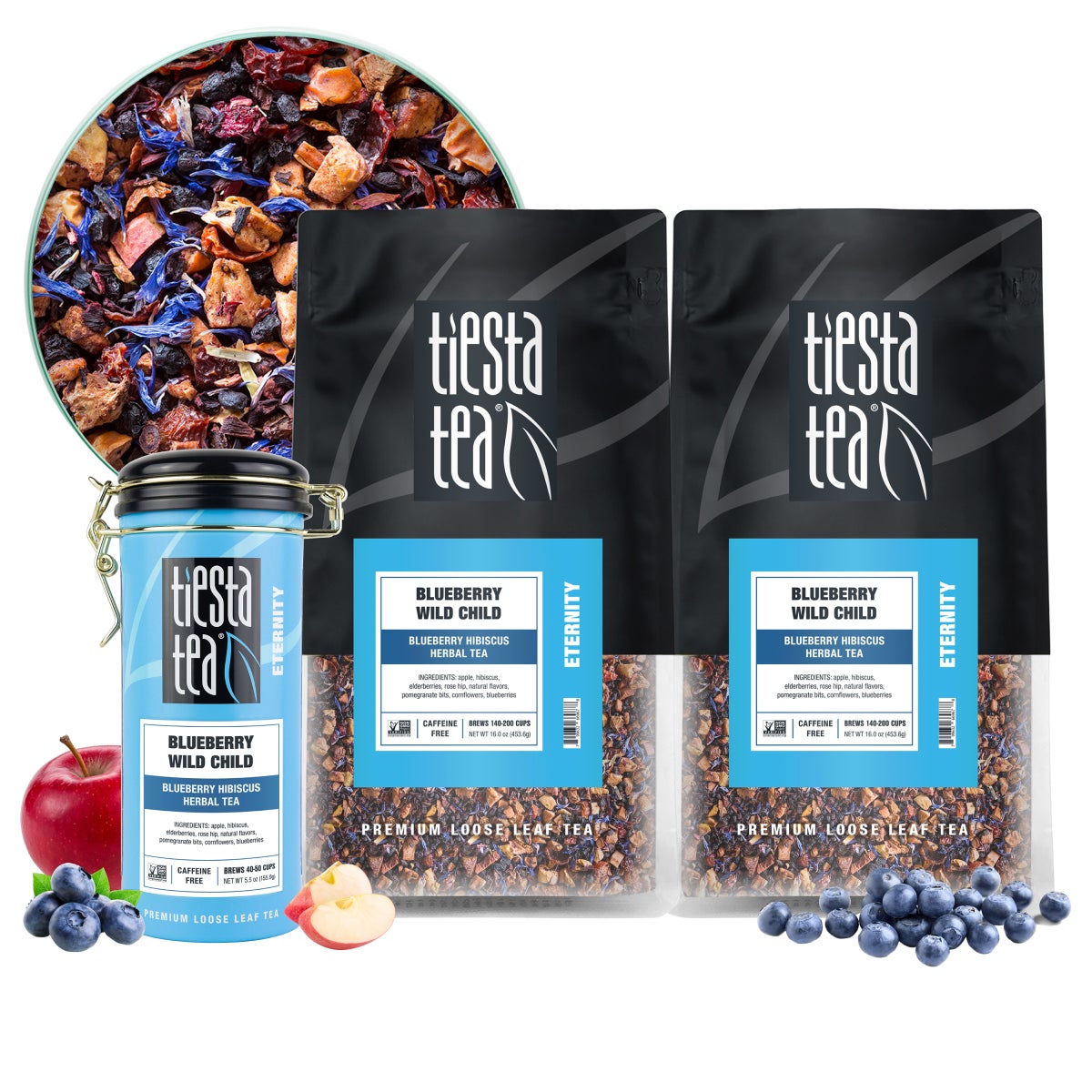 Tiesta Tea Blueberry Wild Child herbal loose leaf tea bundle