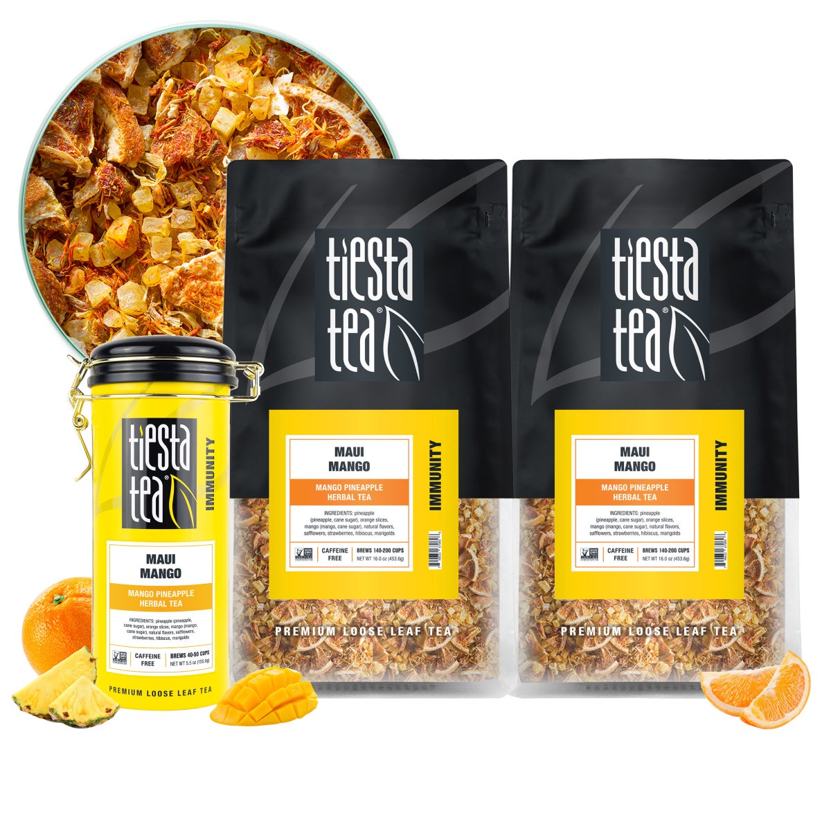 Tiesta Tea Maui Mango herbal loose leaf tea bundle