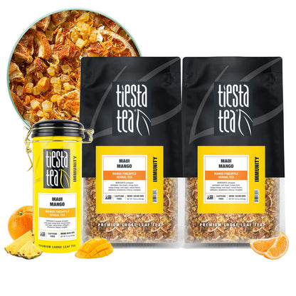 Tiesta Tea Maui Mango herbal loose leaf tea bundle