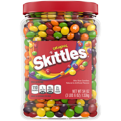 Front view of Skittles Original candy jar