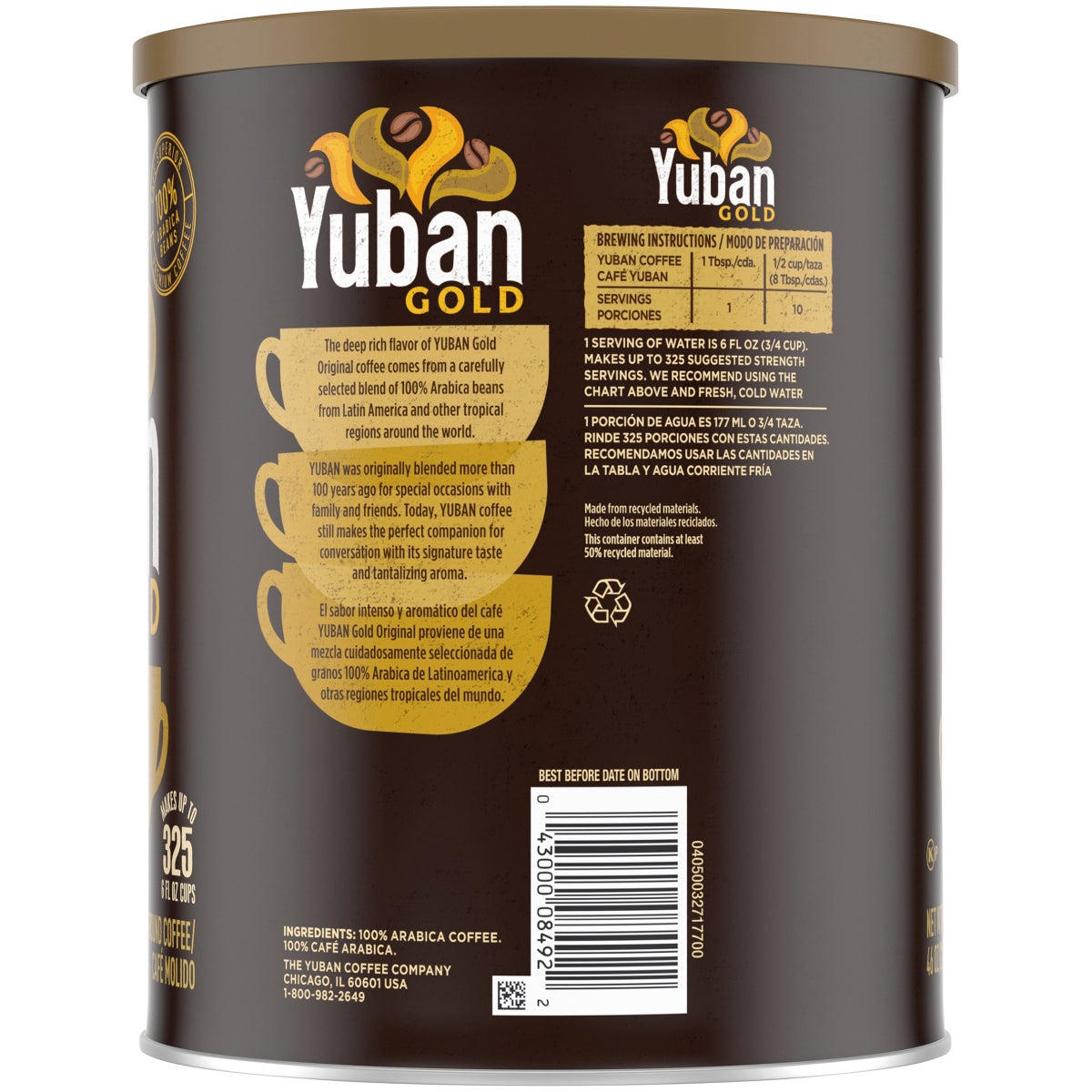 Yuban Gold original roast coffee front view