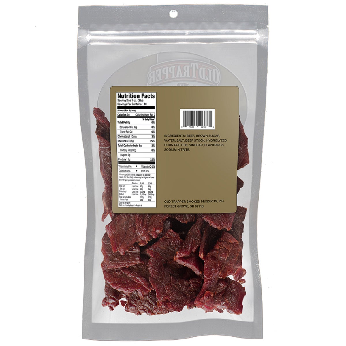 Resealable bag of naturally smoked beef jerky