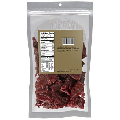Resealable bag of naturally smoked beef jerky
