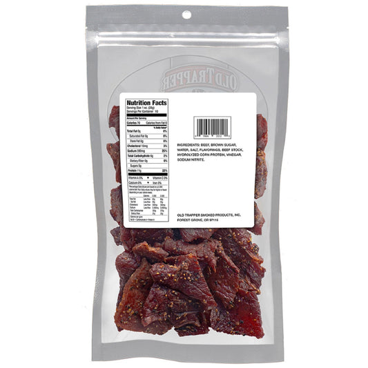 Resealable Old Trapper beef jerky snack bag