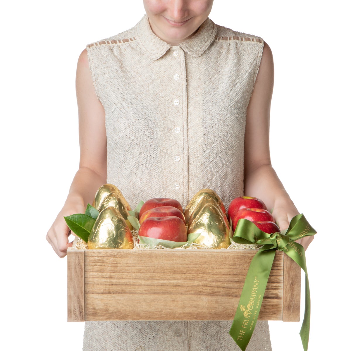 Seasonal fruit gift in rustic wooden box