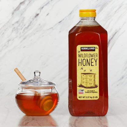 Large jar of Grade A wild flower honey