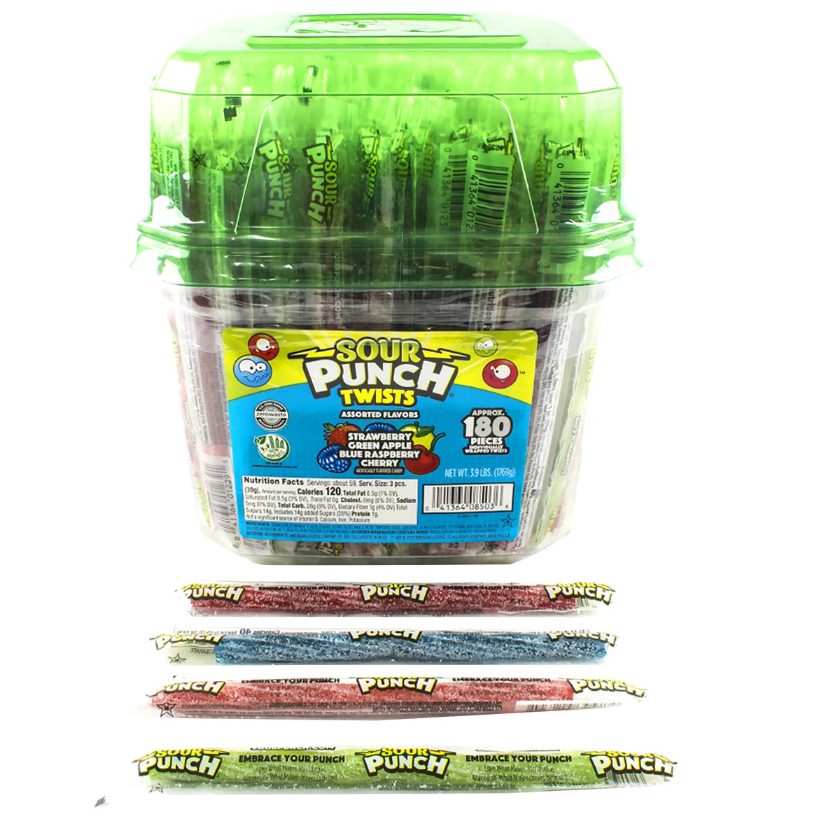 Colorful sour candy twists for sharing