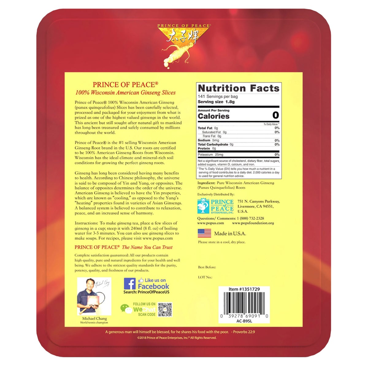 Wisconsin ginseng root slices package