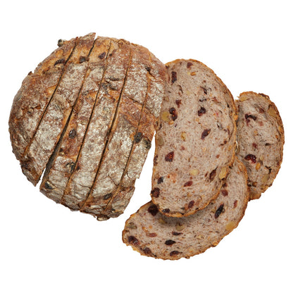 Hand-scored whole grain cranberry walnut bread