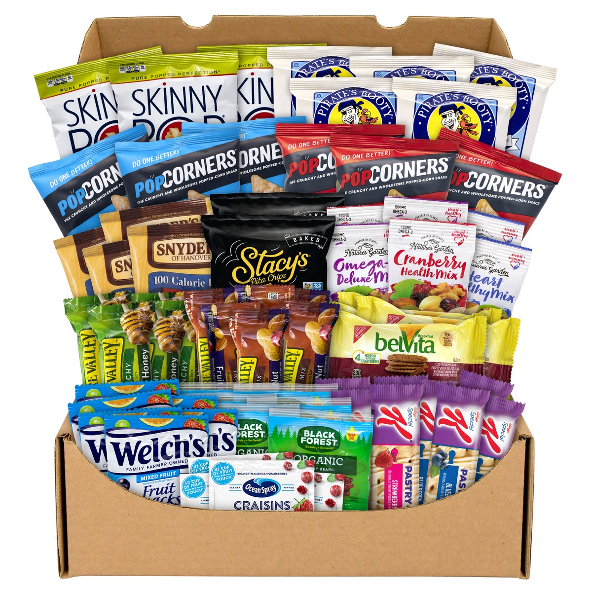 65-piece snack box with sweet and savory snacks