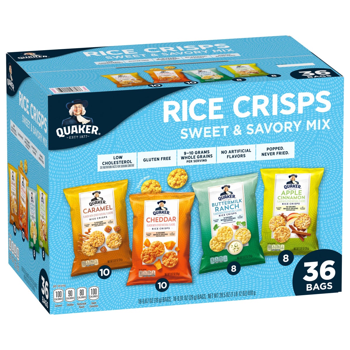 Quaker Rice Crisps variety pack 36-count front view