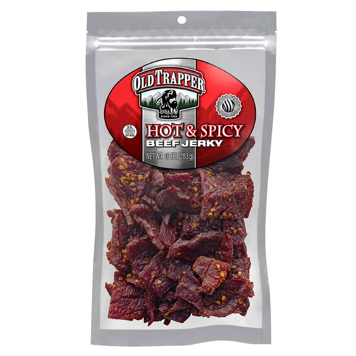 Old Trapper hot and spicy beef jerky 10 oz bag
