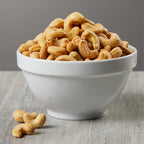 Close-up of fancy whole cashews with sea salt