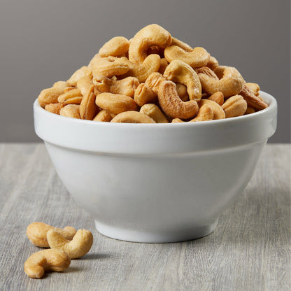Close-up of fancy whole cashews with sea salt