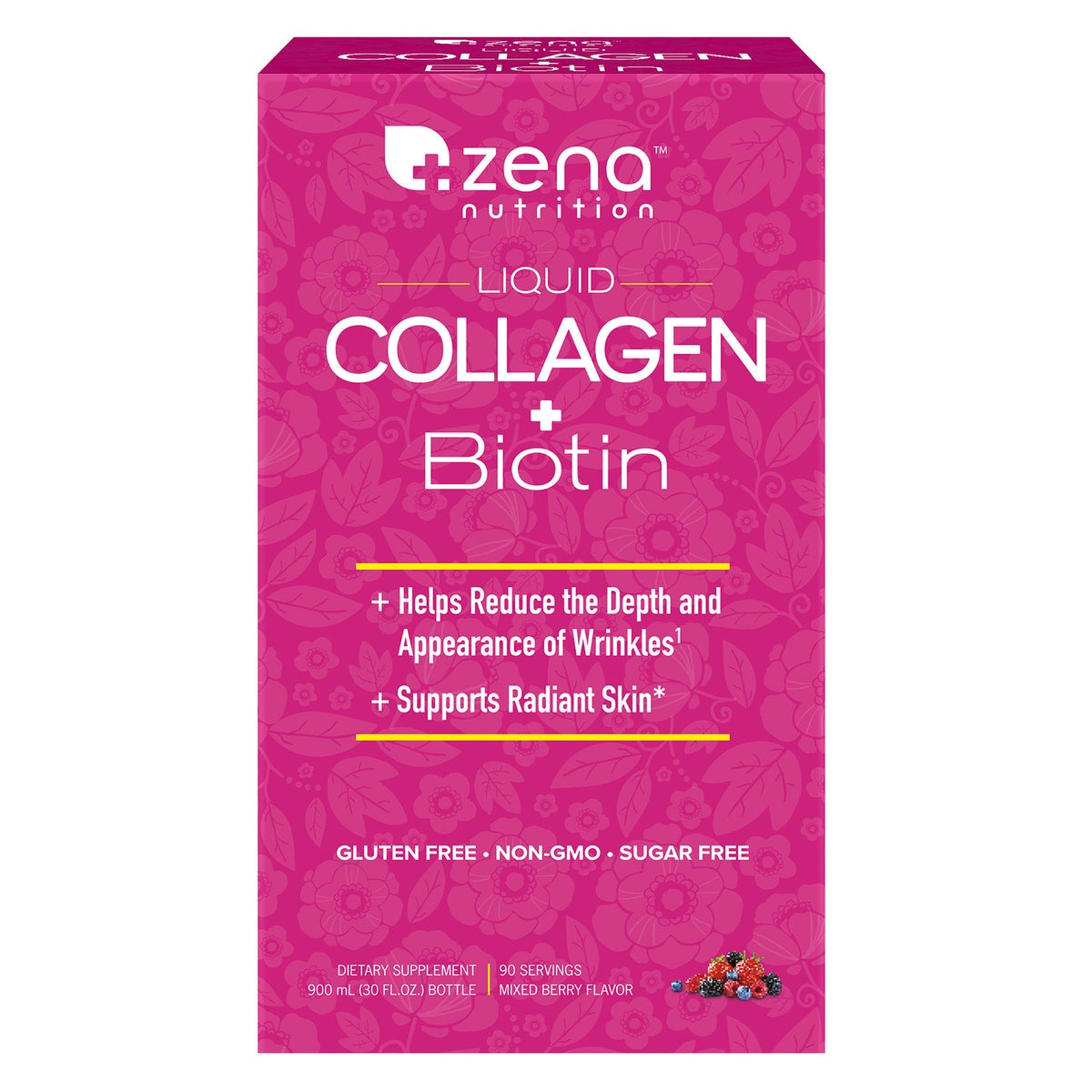 Zena Liquid Collagen + Biotin mixed berry supplement bottle