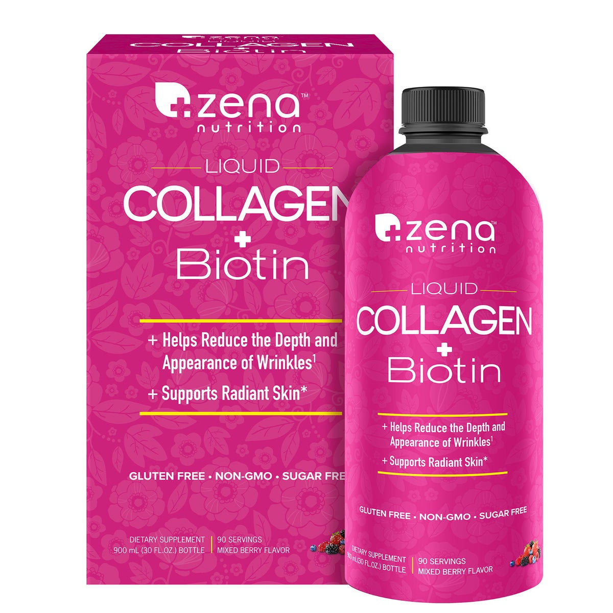 Zena Nutrition liquid collagen and biotin front label