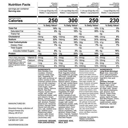 Gluten free Asian inspired freeze dried meal pouches