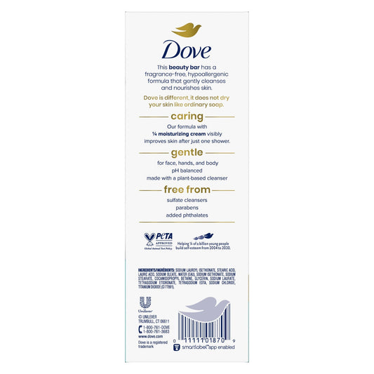 Dove fragrance-free hypoallergenic soap bars for face and body
