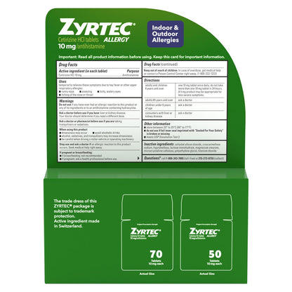 Zyrtec cetirizine HCl 10 mg allergy relief bottles