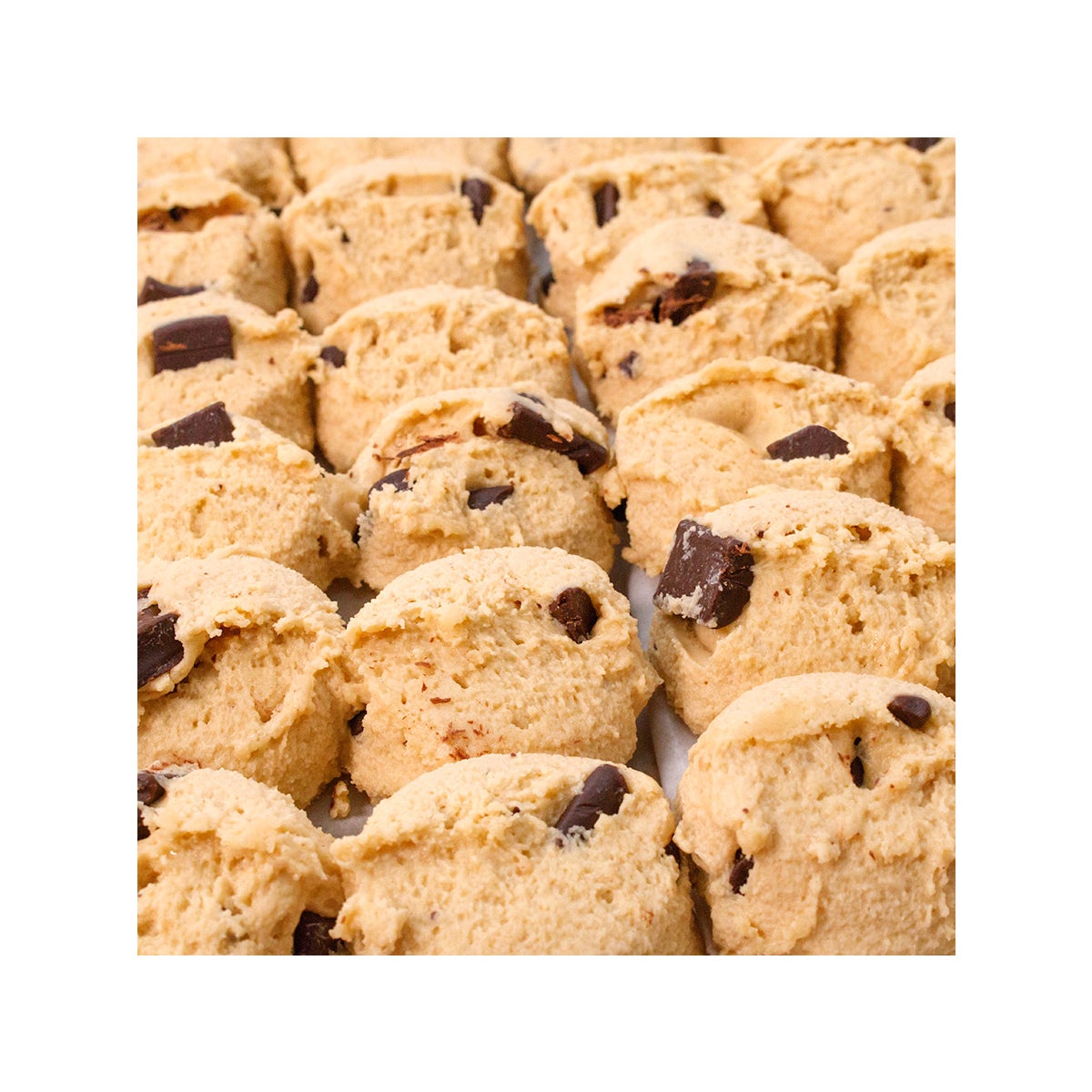 Frozen gourmet cookie dough pieces for baking
