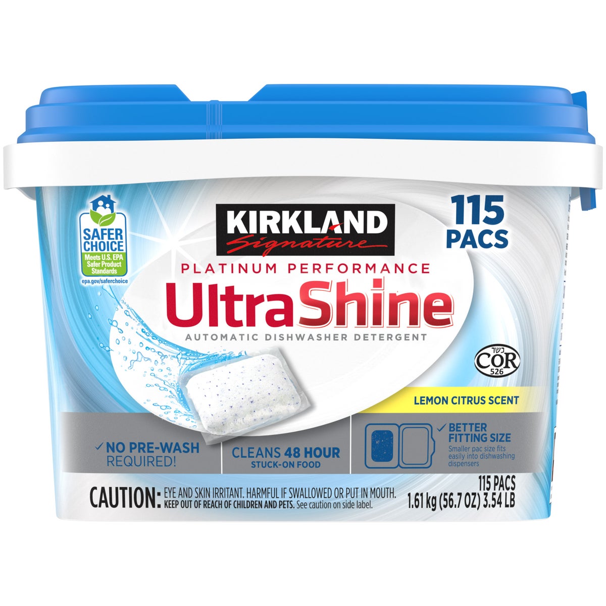 Kirkland Signature UltraShine dishwasher detergent pacs 115-count