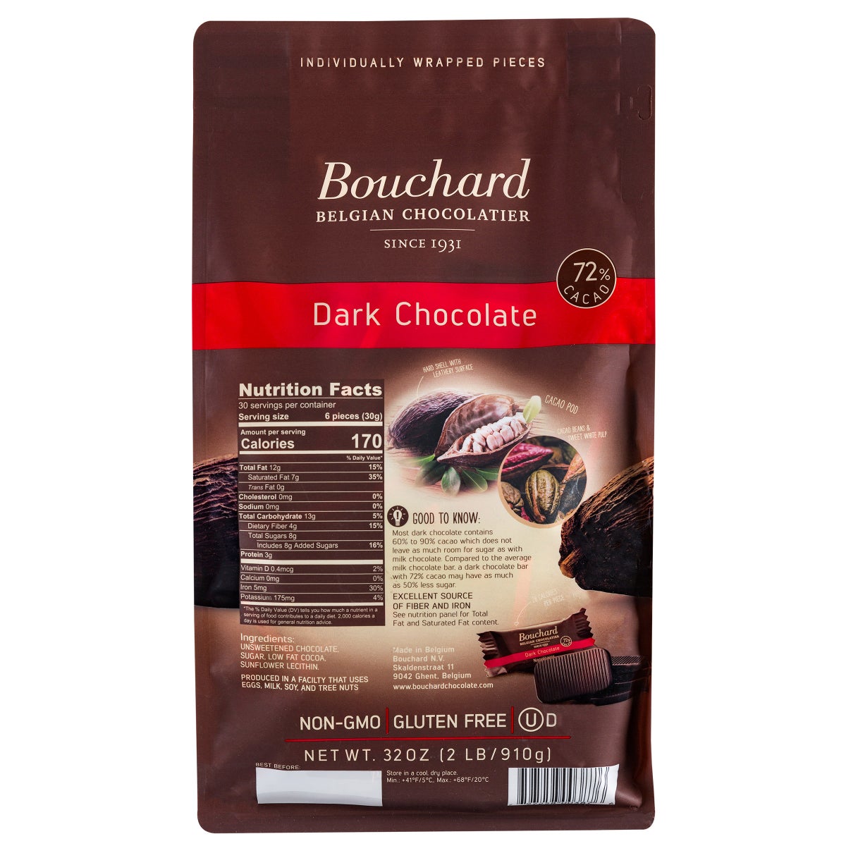 32 oz bags of Bouchard dark chocolate