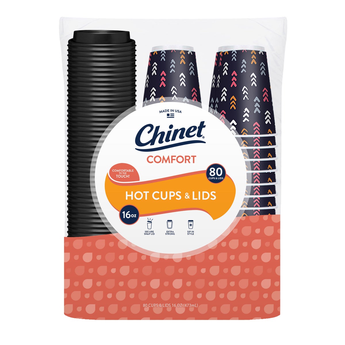 Chinet Comfort 16 oz insulated cups with lids, 80-count