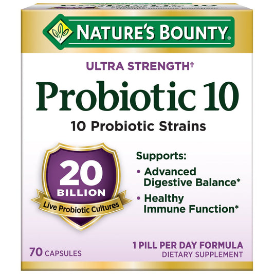 Nature's Bounty Ultra Strength Probiotic 10 70 capsules front label