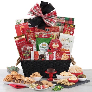 Sweet and savory holiday gift basket with cookies and pastries