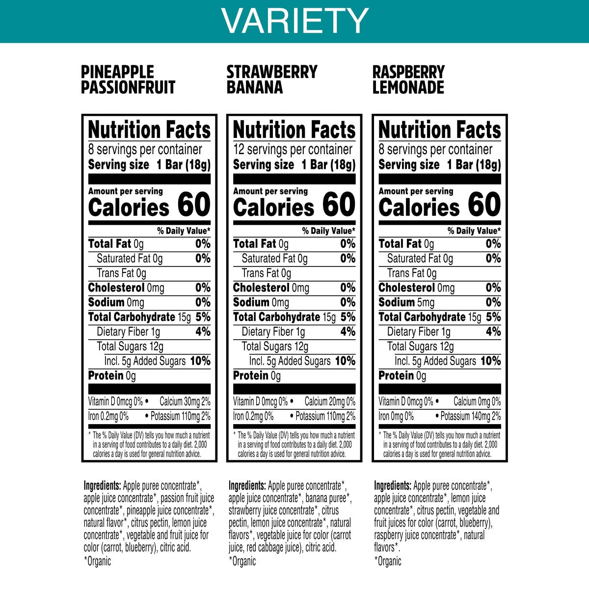 Pure Organic layered fruit bars Pineapple Passion Fruit