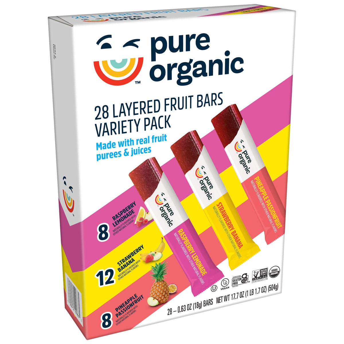 Pure Organic fruit bars box front view
