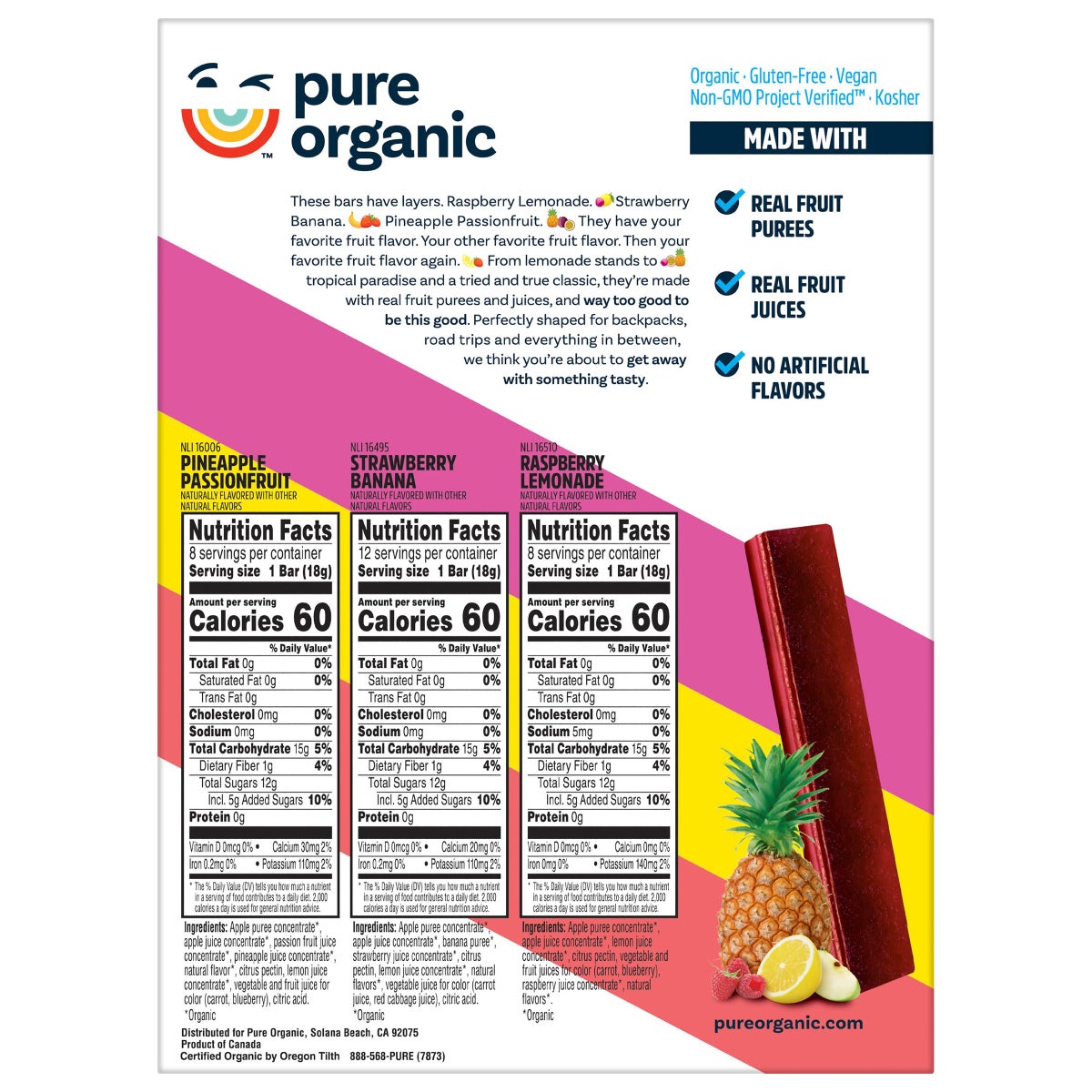 Pure Organic layered fruit bars Strawberry Banana