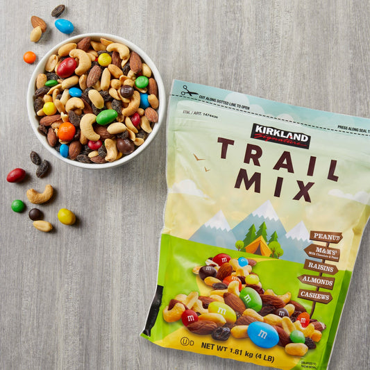 Trail mix with peanuts raisins almonds and cashews