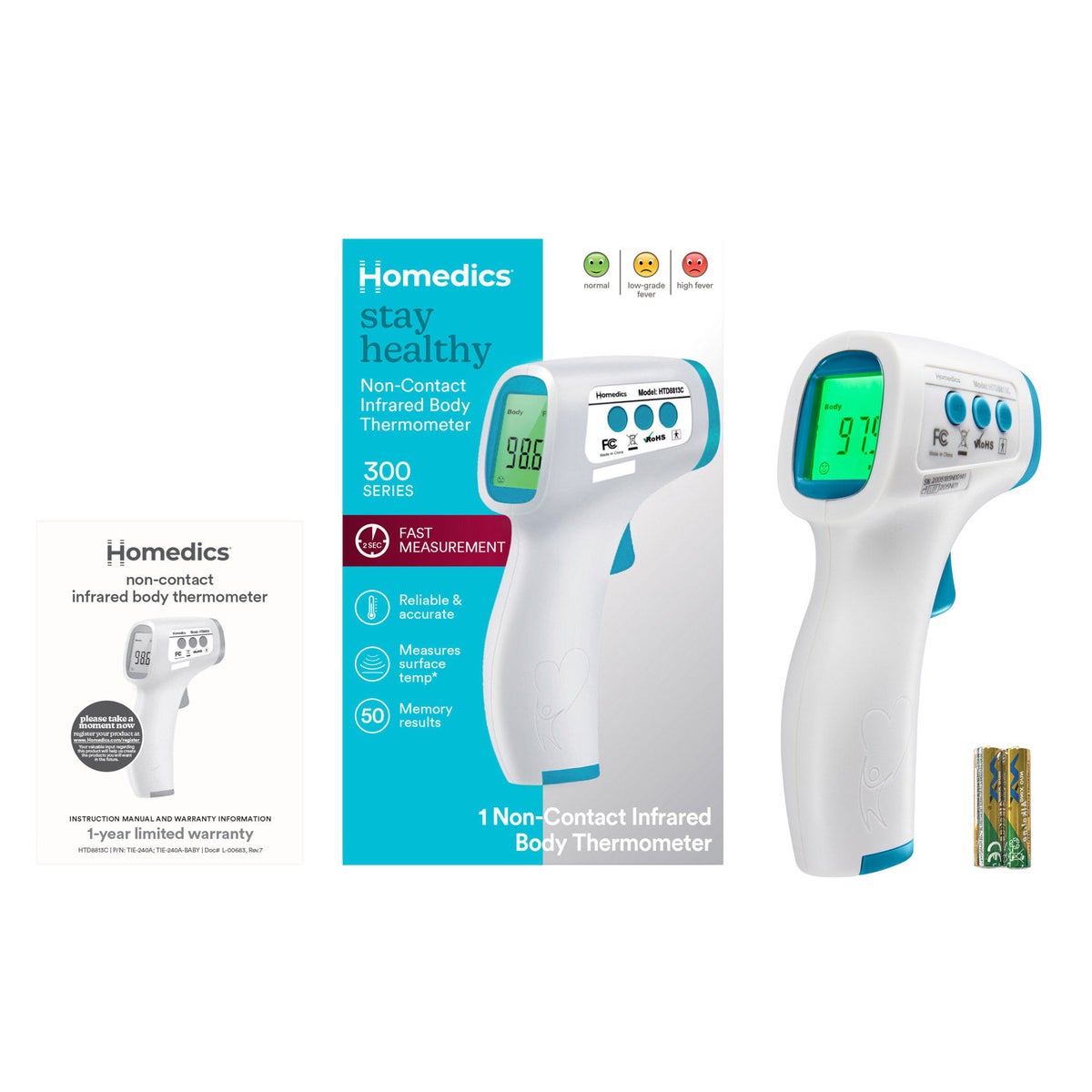 Homedics non-contact infrared body thermometer front view
