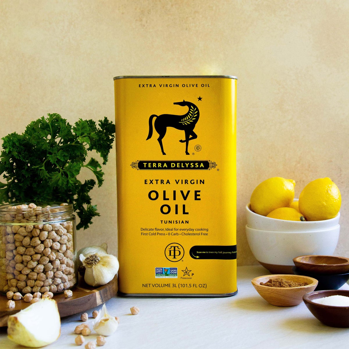 Terra Delyssa mild extra virgin olive oil tins